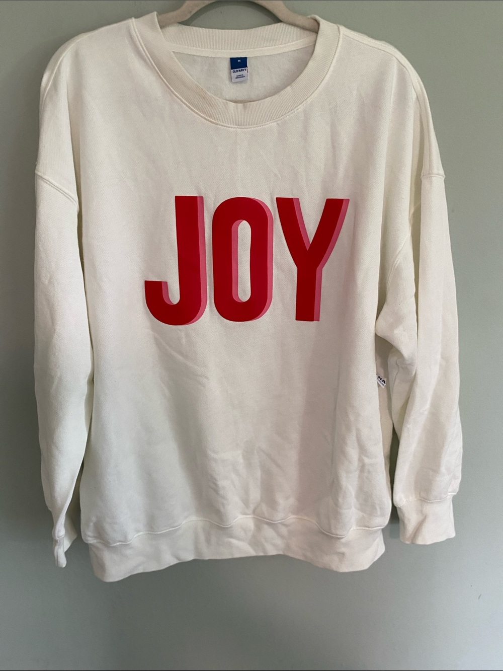 Old Navy Women’s White Oversized Crewneck Sweatshirt With JOY Graphic Size M
